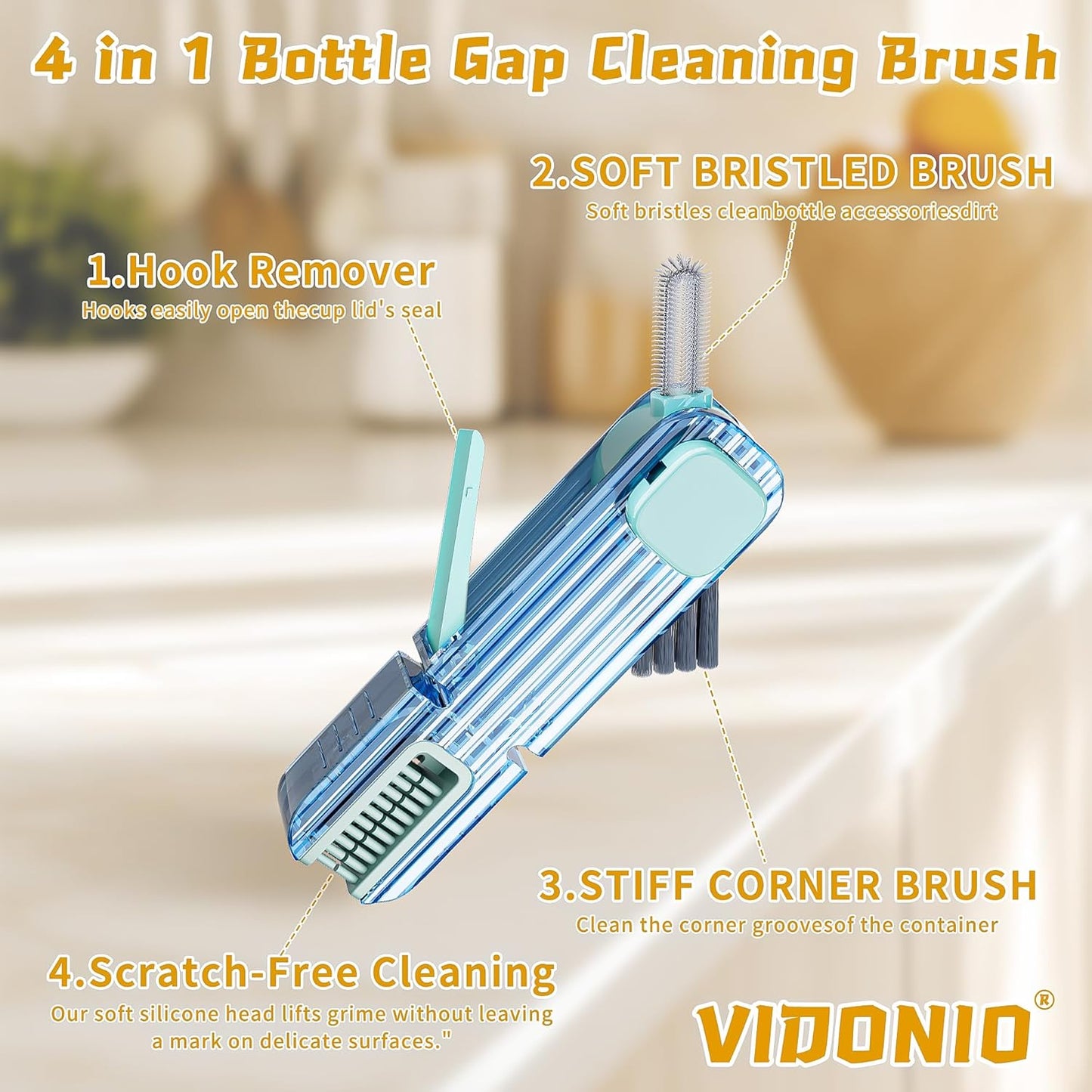 4 in 1 Cup Lid Gap Cleaning Brush Set,Multifunctional Crevice Cleaning Brush for Bottle,Multipurpose Bottle Cleaner with Compact Design Tiny Silicone Cup Holder Cleaner Tool,Kitchen Gadgets