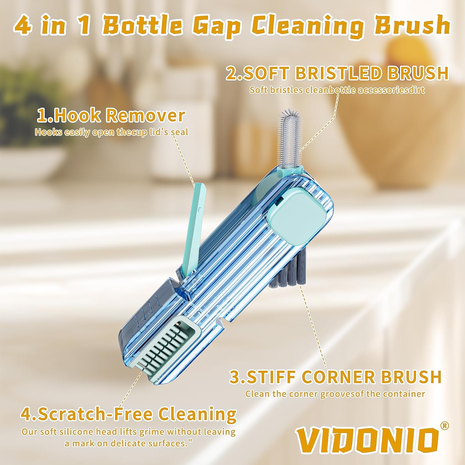 4 in 1 Cup Lid Gap Cleaning Brush Set,Multifunctional Crevice Cleaning Brush for Bottle,Multipurpose Bottle Cleaner with Compact Design Tiny Silicone Cup Holder Cleaner Tool,Kitchen Gadgets