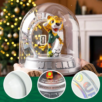 FIFA Official Licensed World Cup 2026 Mexico Mascot Zayu the Jaguar 10.3" Display Statue with Acrylic Dome – Custom Laser Engraved Text & Logo, Personalized Gift for Soccer Fans (Zayu)