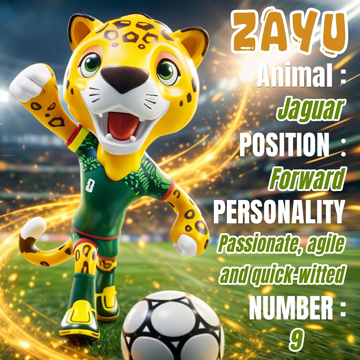 FIFA Official Licensed World Cup 2026 Mexico Mascot Zayu the Jaguar 10.3" Display Statue with Acrylic Dome – Custom Laser Engraved Text & Logo, Personalized Gift for Soccer Fans (Zayu)