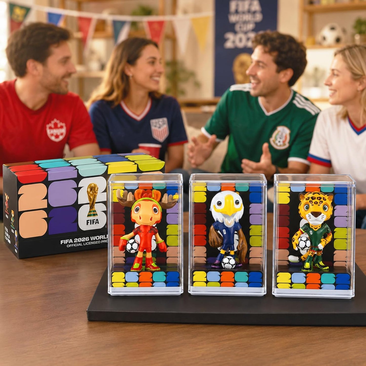 Official World Cup 2026 Merchandise Mascot Figurines Set, Limited Edition World Cup Merch Souvenirs, 3Pack Collectible Soccer Statues in Display Case, Football Fan Gift & World Cup Memorabilia (9cm-A)